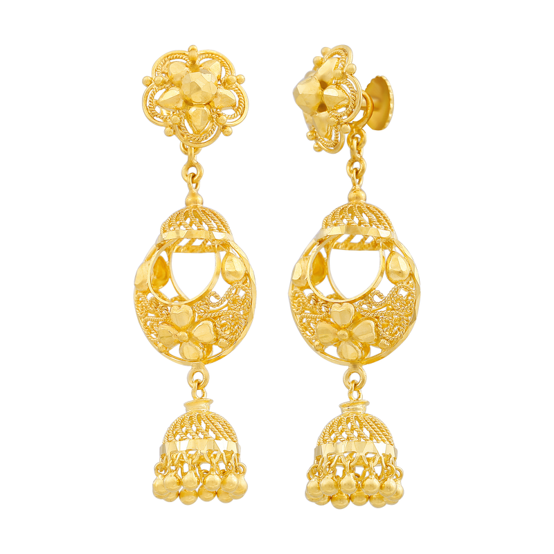 Kumudini Blossom 22KT Gold Jhumka Earring, , hi-res - image number 1