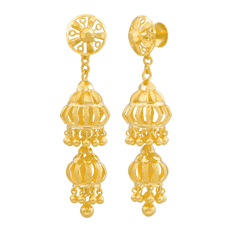 Swarnim Tarang 22KT Gold Step Jhumka Earring, , hi-res - image number 1