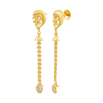 Oceanic Bloom Dolphin 22KT Gold Drop Earring