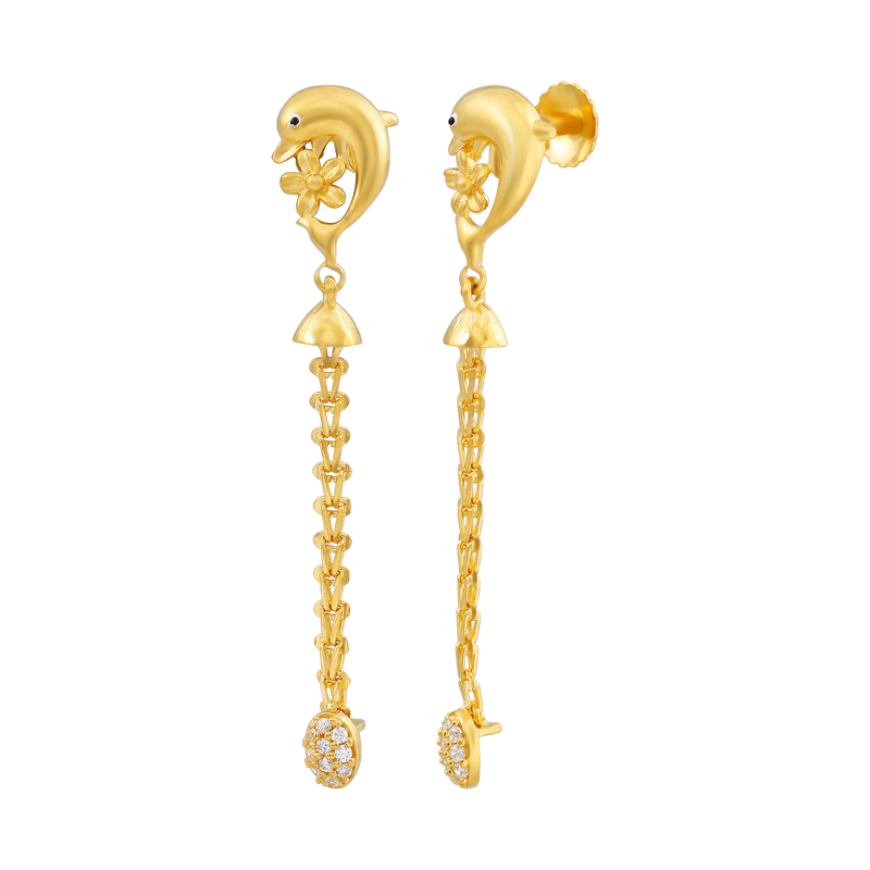 Oceanic Bloom Dolphin 22KT Gold Drop Earring, , hi-res - image number 1