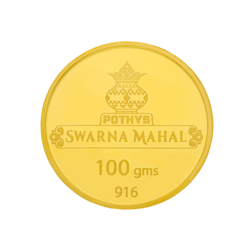 22KT 916 Purity 100 Grams Lakshmi Gold Coin, , hi-res - image number 1