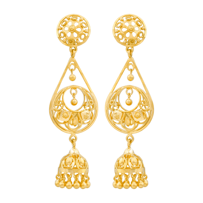 Padma Rhythm 22KT Gold Jhumka Earring, , hi-res - image number 0