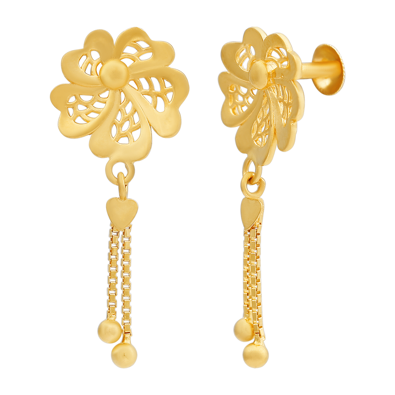 Five Petal Floral Gold Earring, , hi-res - image number 1