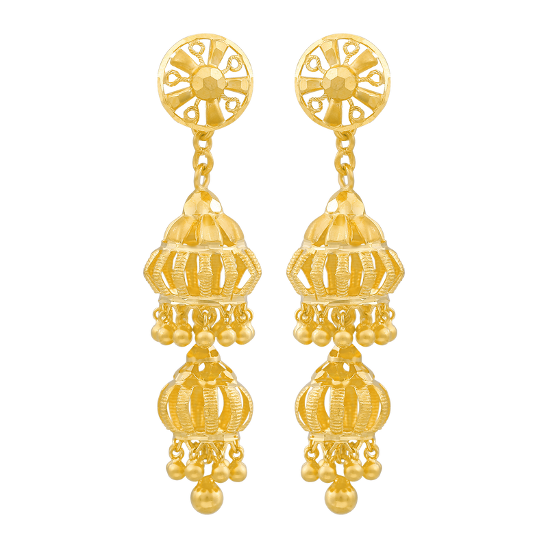 Swarnim Tarang 22KT Gold Step Jhumka Earring, , hi-res - image number 0