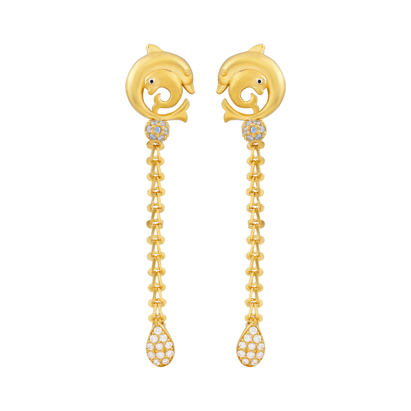 Dolphin Drift 22KT Gold Drop Earring, , hi-res - image number 0