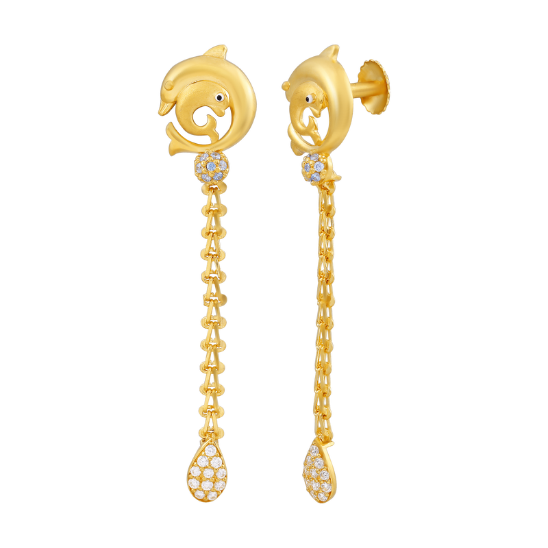 Dolphin Drift 22KT Gold Drop Earring, , hi-res - image number 1