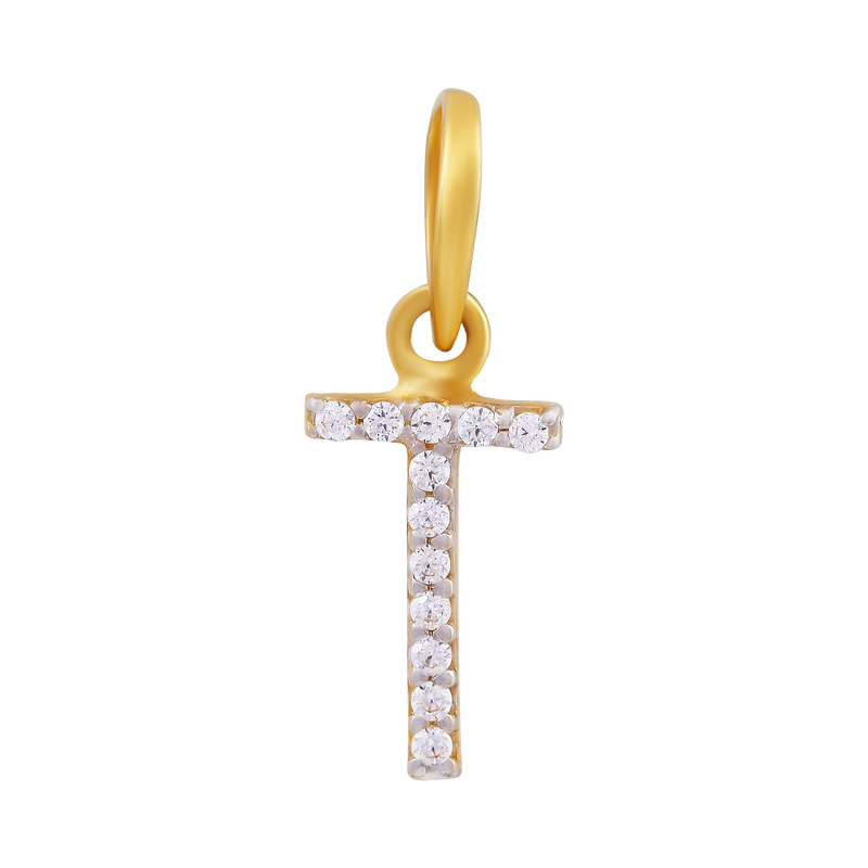 Trisha Sparkle Letter "T" 22KT Gold Pendant, , hi-res - image number 0
