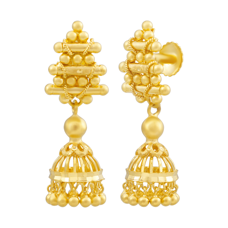Rajwada Grace 22KT Gold Jhumka Earring, , hi-res - image number 1
