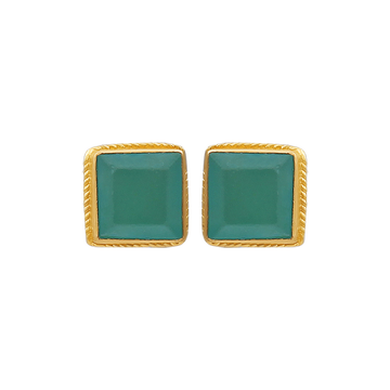 Square green stone Ear Studs