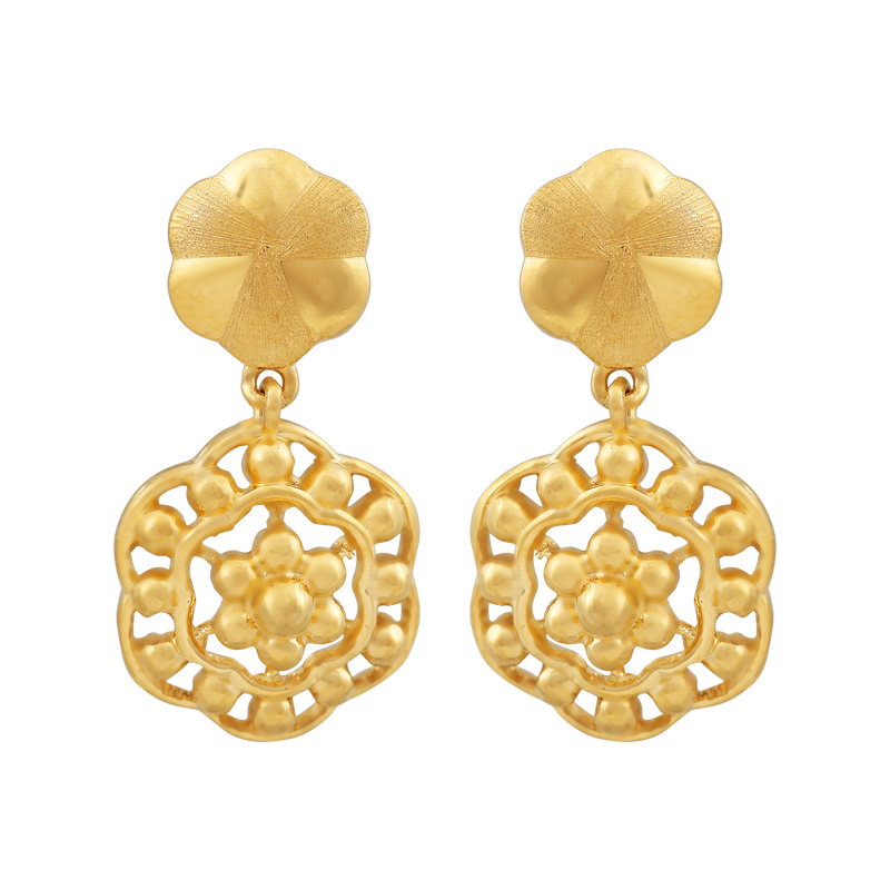 Elegant Daisy 22KT Gold Drop Earring, , hi-res - image number 0
