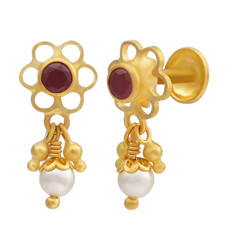 Dew Pearl Blossom Gold Earring, , hi-res - image number 1