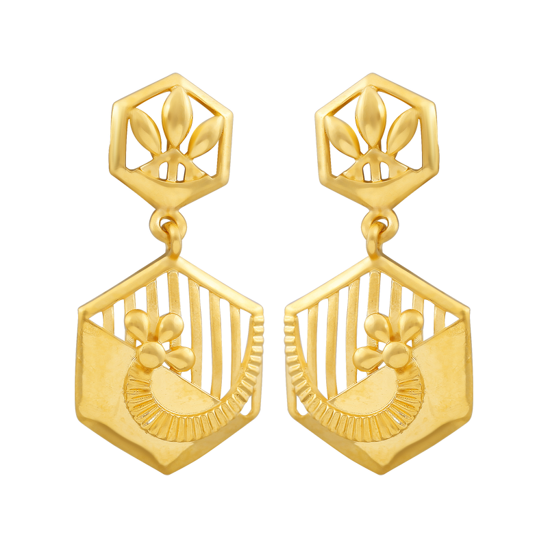 Hexa Bloom Elegance 22KT Gold Drop Earring, , hi-res - image number 0