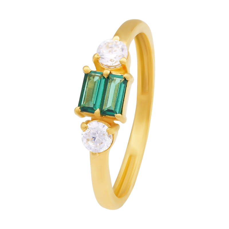 Green Stone Center Trilogy 22KT Gold Ring, , hi-res - image number 0