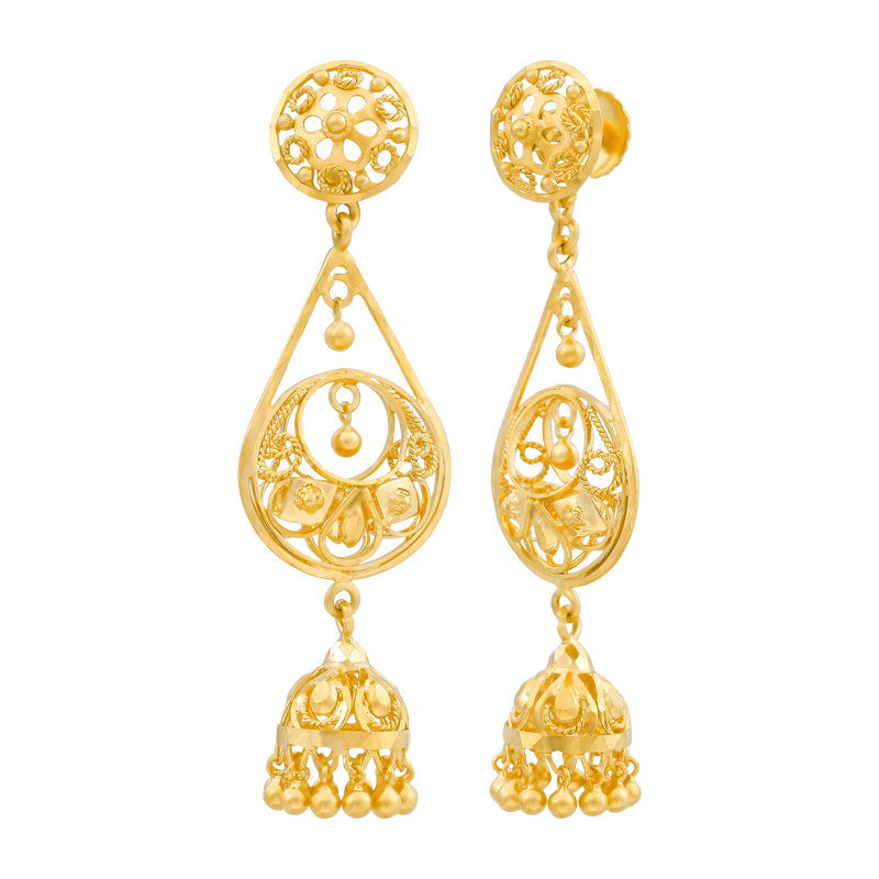 Padma Rhythm 22KT Gold Jhumka Earring, , hi-res - image number 1