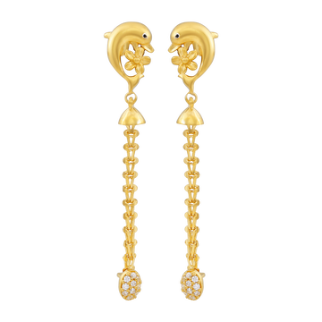 Oceanic Bloom Dolphin 22KT Gold Drop Earring