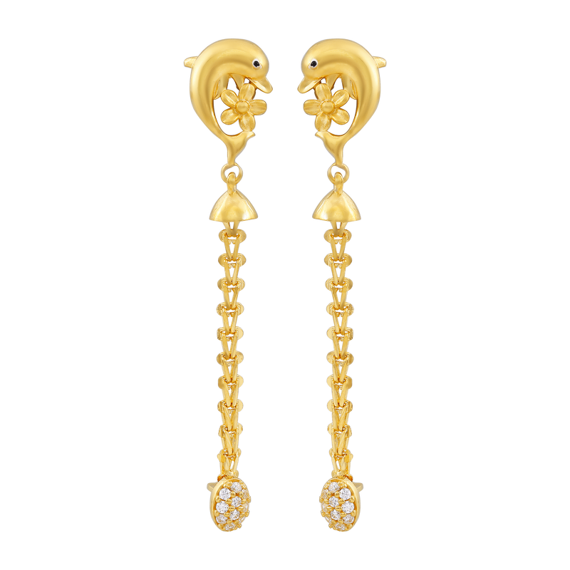 Oceanic Bloom Dolphin 22KT Gold Drop Earring, , hi-res - image number 0