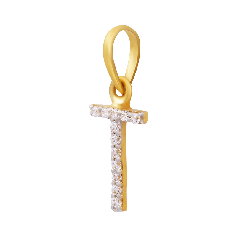 Trisha Sparkle Letter "T" 22KT Gold Pendant, , hi-res - image number 1