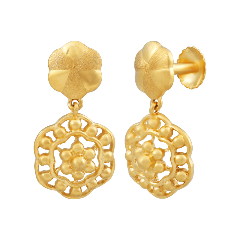 Elegant Daisy 22KT Gold Drop Earring, , hi-res - image number 1