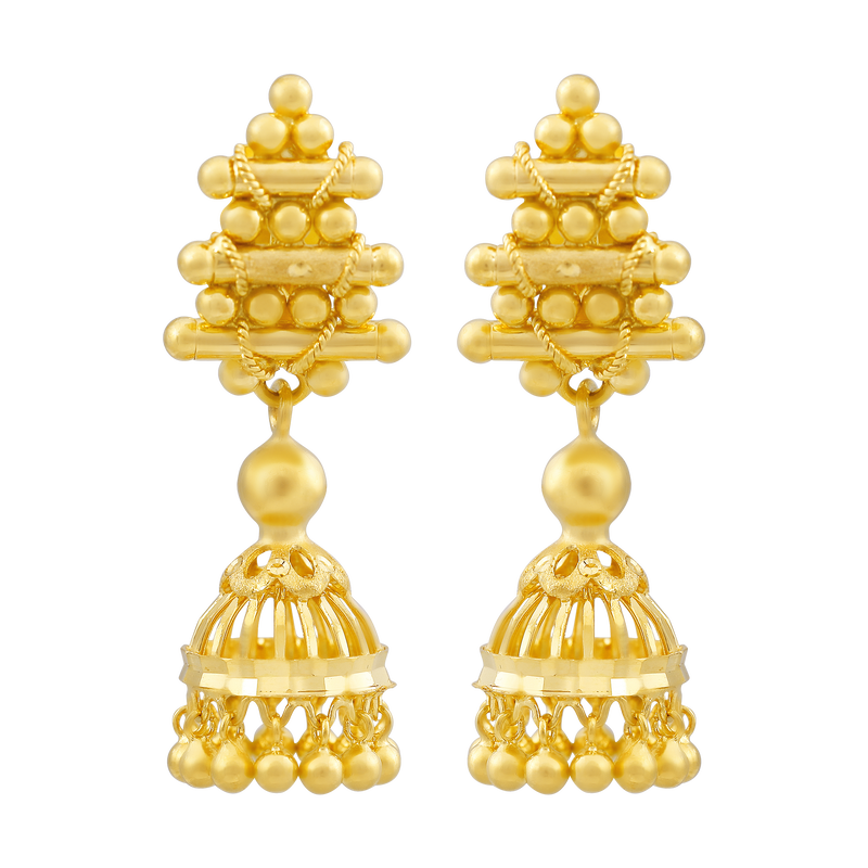 Rajwada Grace 22KT Gold Jhumka Earring, , hi-res - image number 0