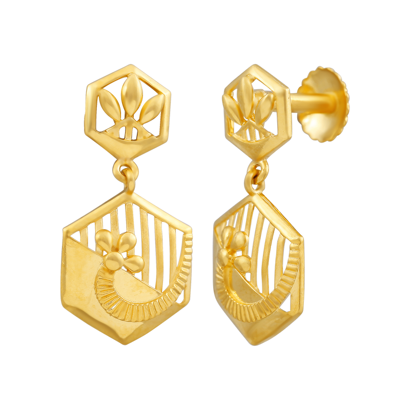 Hexa Bloom Elegance 22KT Gold Drop Earring, , hi-res - image number 1