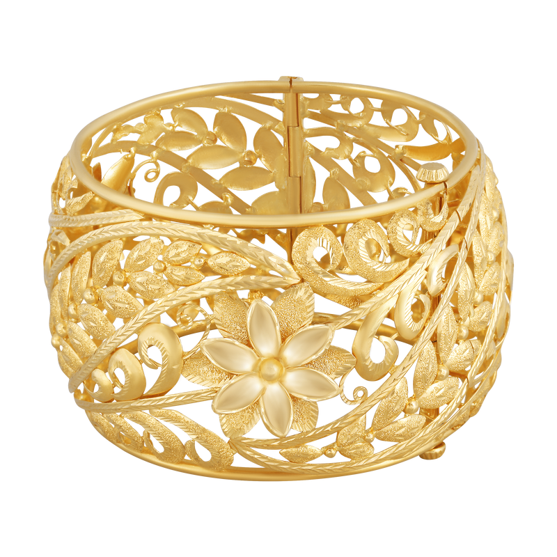 Flowers and Swirls Gold Bangle, , hi-res - image number 1