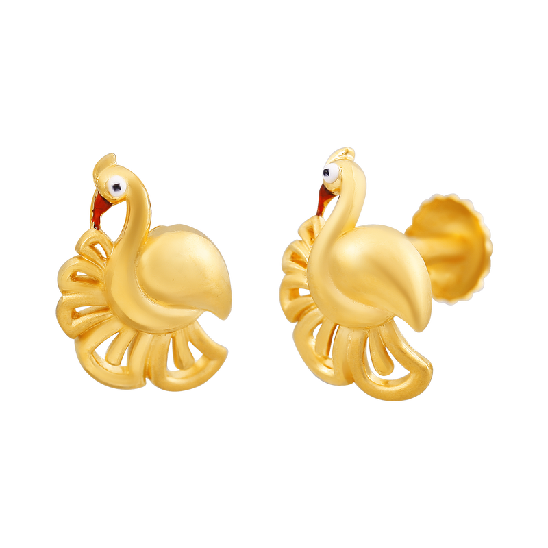 Majestic Peacock Glow 22KT Gold Ear Stud, , hi-res - image number 1