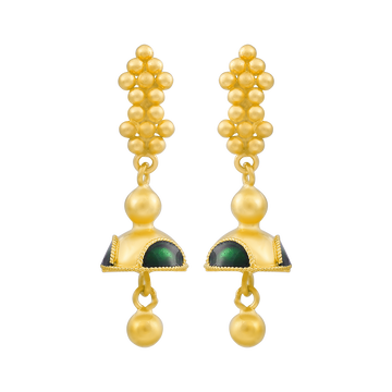 Chandrika Peepal Enamel 22KT Gold Jhumka Earring