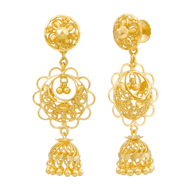 Golden Symphony 22KT Gold Jhumka Earring, , hi-res - image number 1