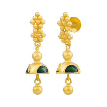 Chandrika Peepal Enamel 22KT Gold Jhumka Earring