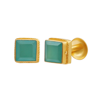 Square green stone Ear Studs