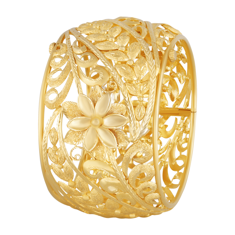 Flowers and Swirls Gold Bangle, , hi-res - image number 0