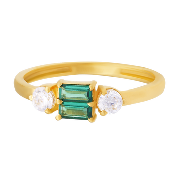 Green Stone Center Trilogy 22KT Gold Ring