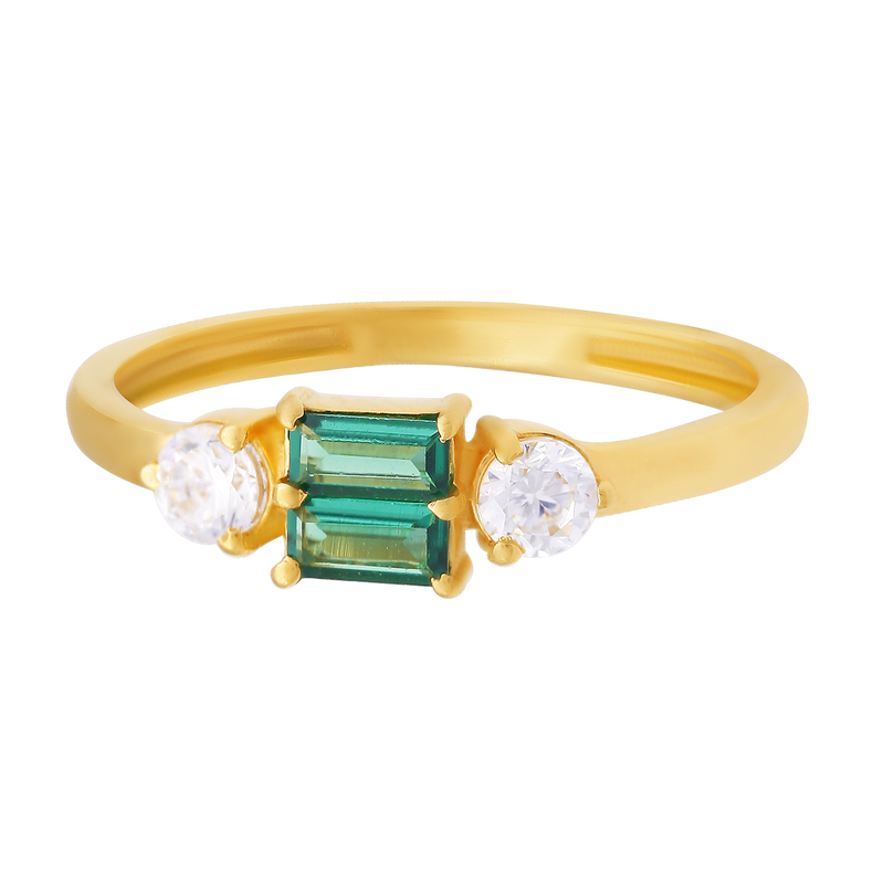 Green Stone Center Trilogy 22KT Gold Ring, , hi-res - image number 1