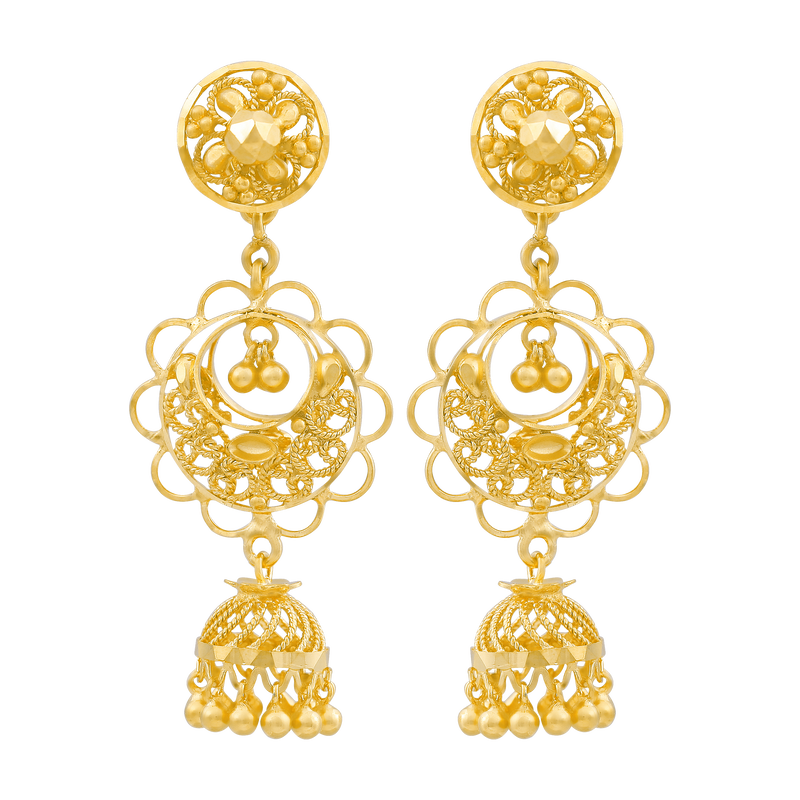 Golden Symphony 22KT Gold Jhumka Earring, , hi-res - image number 0