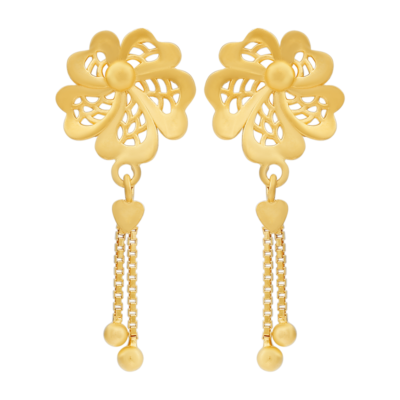 Five Petal Floral Gold Earring, , hi-res - image number 0