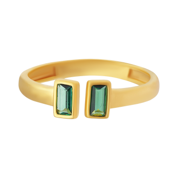 Open Ends Green Stone 22KT Gold Ring