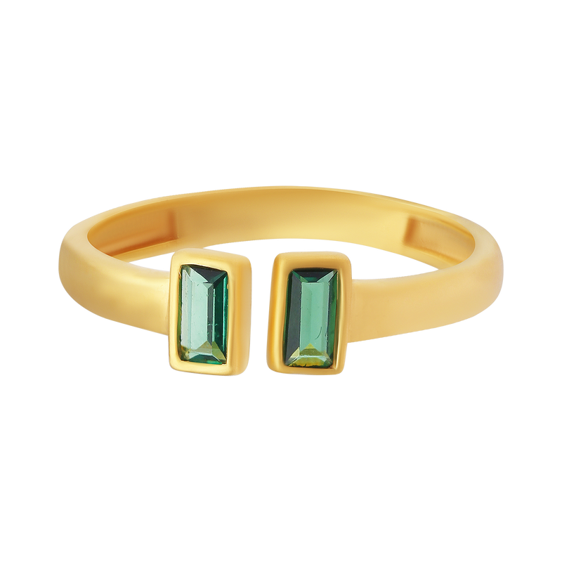 Open Ends Green Stone 22KT Gold Ring, , hi-res - image number 1